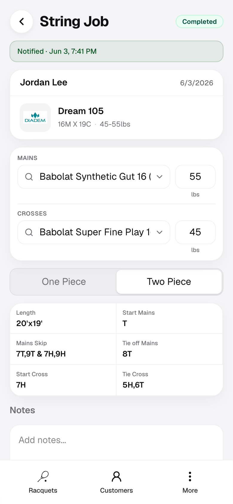 Completed string job with Complete badge and email sent summary.